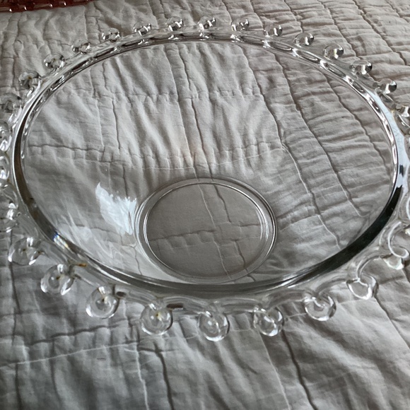 VINTAGE HEISEY LARIAT CLEAR BLOWN GLASS  LARGE CRIMPED BORDER SERVING BOWL - Picture 1 of 8